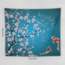 Japanese Koi Fish Tapestry, Cherry Blossoms Asian Oriental Green Teal Flower Branch Koi Fish Carp Tapestries Wall Hanging for Bedroom Living Room Office Decor 60"x50" by CozyNest Decor