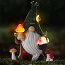 Mushroom-Picking Gnome Solar Garden Statue with 3 LED Lights, Set with 1 Gnome and 2 Small Mushroom, Lovely Garden Gnome Set for Patio, Yard, Lawn Ornament, Outdoor Decor by GreenHaven Gardens