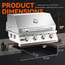 Hygrill 32-Inch Built In Grill, Stainless Steel 4-Burner Grill Head for Outdoor Kitchen, Liquid Propane by GreenHaven Gardens