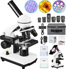 Microscope for Adults Kids,40X-2000X Monocular Microscope Kit for Home School Lab, 2 LED Lights & 5 Colors Kids Microscope with Phone Holder,10 Specimen Slides,20 Slides,100 Coverslips, Bag by TinyTreasures Baby Boutique
