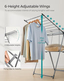 SONGMICS Clothes Drying Rack, Foldable 2-Level Laundry Drying Rack, Free-Standing Airer, 1 Additional Tall Hanging Bar, 2 Height-Adjustable Wings, 24 Drying Rails, Space Savng, Gray ULLR521G01 by TinyTreasures Baby Boutique