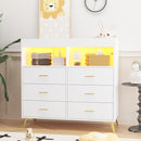 Changing Table Dresser with Drawers, Baby Dresser with Changing Table Top, Power Outlet, LED Light & Metal Feet, Diaper Changing Station Nursery Organizer for Infants Newborn, White by TinyTreasures Baby Boutique