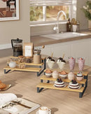 SONGMICS Display Risers, Set of 2 Engineered Wood Perfume Organizer Stand, 3-Tier Cupcake Stand Holder, Spice Rack, Shelf Risers for Figures, Dessert Shelves, Natural Beige and Ink Black UKCS016N01 by CozyNest Decor