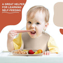 10 Pack Silicone Baby Feeding Set, Toddlers Led Weaning Feeding Supplies with Suction Baby Bowl Divided Plate Adjustable Bib Soft Silicone Spoon Fork, Infant Self Eating Utensil Set (Beige, Orange) by TinyTreasures Baby Boutique