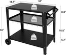 Black Outdoor Grill Cart with Wheels, Heavy-Duty 3-Tier BBQ Prep Table for Pizza Oven, Griddle, Patio – Rustproof Commercial Kitchen Cart with Tool Hooks by CozyNest Decor