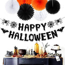 Orange Black Happy-Halloween Party Decorations - 13PCS Spider Web Bats Streamers Banner ,Paper Flowers Lanterns Tissue Pom Poms Fans, Classroom Birthday Bachelorette Hanging Supplies Decor Hugfond by CozyNest Decor