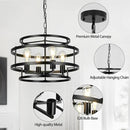 4-Light Black Chandelier for Dining Room, 19.7" Modern Farmhouse Pendant Light with Geometric Metal Frame, Industrial Flush Mount Ceiling Light for Living Room, Bedroom, Kitchen Island, Hallway, Foyer by CozyNest Decor