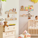 Fun Memories Nursery Book Shelves - Rustic Natural Solid Wood Floating Bookshelf for Kids - Wall Book Shelves for Kids Room (Natural, 24inch - 4P) by TinyTreasures Baby Boutique