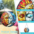 Sun and Moon Decor Stained Glass Window Hanging Suncatchers - Sun Catchers Indoor Window Christmas Decorations - Stained Glass Suncatcher with Hooks and Chain - Celestial Decor Gift for Men Women by GreenHaven Gardens