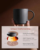 famiware Coffee Mug Set for 6, Star 12 oz Catering Mugs Cup Set with Handle for Coffee, Tea, Cocoa, Milk - Ceramic Stoneware Drinkware Set, Matte Dark Charcoal by CozyNest Decor