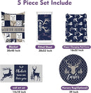 Personalized Baby Crib Bedding Set, 5-Piece Navy Deer Design Baby Crib Sets with Custom Name, Toddler Double Layer Blanket Fitted Sheets Changing Pad Cover Rug Wall Art Set, Charming Nursery Decor by TinyTreasures Baby Boutique