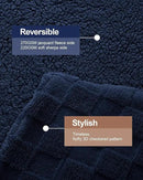 Pawque Super Soft Cozy Throw Blanket for Couch Bed - Fluffy Sherpa Fleece Reversible Thick Warm Fuzzy Blanket for All-Season, 3D Checkered Jacquard Elegant Decorative Blankets, Navy Blue, 50" x 60" by CozyNest Decor