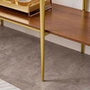 Extra Large Glass Console Table for Living Room, Foyer & Entrance, L47 x W16 x H31, Mid-Century Modern Sofa Table with Clear Glass Top, Walnut Finish Wood Top and Gold Finish Metal Frame by CozyNest Decor