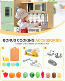 Babytronic Wooden Kitchen Playset for Kids, Interactive Play Kitchen with Lights & Sounds, Children Pretend Toy Kitchen Set with Faucet, Oven, Microwave, Kitchenware for Toddlers Ages 3+ (Green&Wood) by TinyTreasures Baby Boutique