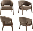 Mid-Century Modern Accent Chairs Set of 2, Comfy Barrel Armchairs with Wide Seat, Upholstered Lounge Chairs with Walnut Wood Legs for Living Room/Bedroom/Reading Corner, Linen Fabric, Brown by CozyNest Decor