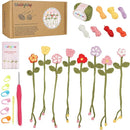 WaldyWop Crochet Kit for Beginners - 8 Flower Bookmarks Knitting Kit w/Step-by-Step Video Tutorials & Soft Yarn, Hook - Wobbles DIY Art Craft Kit for Adults Kids, Birthday Gifts for Women Girls Teen by TinyTreasures Baby Boutique