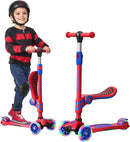Red and Blue 3 Wheel Scooter with Seat for Kids – Light-Up LED Wheels, Adjustable Handlebar and Seat, Smooth PU Wheels, Wide Anti-Slip Deck, Rear Foot Brake – Toddler Outdoor Toys for Ages 2+ by TinyTreasures Baby Boutique