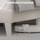 Queen Size Bed Frame with LED Lights, Upholstered Bed Frame with Wingback Diamond Tufted Headboard, Wood Slats Support, Noise-Free, Easy Assembly, No Box Spring Needed, Beige by CozyNest Decor