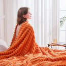 NEWCOSPLAY Super Soft Fall Queen Blanket Orange Premium Silky Flannel Fleece 3D Ribbed Jacquard Lightweight Bed Blanket All Season Use (Orange Ribbed, Queen(90"x90")) by CozyNest Decor