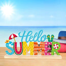 COCHIE Metal Hello Summer Sign, Summer Decorations for Home, Office, Shelf, Mantel, Indoor, Beach Slippers Tabletop Centerpiece Decoration, Watermelon Red Decor (Beach) by CozyNest Decor