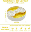 Slow Feeder Dog Bowl with Lick Mat and Puzzle Inserts - Non-Slip Base, Adjustable Speed Design, Dishwasher Safe for Large Dogs,Yellow by CozyNest Decor