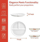 Sweese Porcelain Division Dinner Plates Set of 2, 9 Inch Divided Plates for Adults, Balanced Meal Building - White by CozyNest Decor