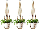 Mkono Macrame Plant Hanger Indoor Hanging Planter Basket with Wood Beads Decorative Flower Pot Holder No Tassels for Indoor Outdoor Boho Home Decor 35 Inch, Brown, Set of 3 (POTS NOT Included) by GreenHaven Gardens