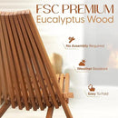 IDZO Elina FSC Eucalyptus Tamarack Chairs, 22.5x31.5x36 in, Weatherproof Wood, Lightweight 19 lb Design, Folding High-Backrest, Natural Finish – Ideal for Patio Furniture Set or Outdoor Furniture by CozyNest Decor
