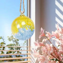 VCUTEKA Hanging Garden Gazing Ball, Hand-Blown Glass Witch Ball for Outdoor Garden Décor, 6" Blue Yellow Swirl by CozyNest Decor