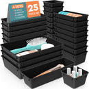 WOWBOX 25 PCS Plastic Drawer Organizer Set, Desk Drawer Divider Organizers and Storage Bins for Makeup, Jewelry, Gadgets for Kitchen, Bedroom, Bathroom, Office, Deep Black by TinyTreasures Baby Boutique