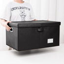 PRANDOM Collapsible Storage Box with Lid [1-Pack] Leather Fabric Foldable Storage Bin Organizer Container Basket Cube with Cover for Home Bedroom Closet Office Nursery Black (22.8X15.7X11.8) by TinyTreasures Baby Boutique
