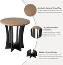 Farmhouse Round End Table with Criss-Cross Wood Legs, Rustic French Country Side Table for Dinning or Living Room, Modern, Black, Natural Wood by CozyNest Decor