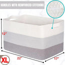 MINTWOOD Design 22in Extra Large Blanket Basket Holder Living Room, Rectangle Rope Woven Storage Basket with Handles for Laundry, Pool Towels, and Shoes, Dog Toy Organizer Bin Box, 3-Tone Light Gray by GreenHaven Gardens