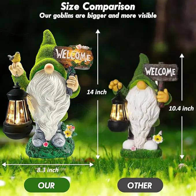 Lovinland Garden Gnome Statue Outdoor Decor Large Flocked Resin Gnome Figurine with Solar Light Holding Lantern Welcome Sign Garden Yard Decorations Dwarf Sculpture for Outside Patio Porch Lawn Decor, photo 2 of 7
