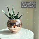 SCANDINORDICA Disco Ball Planter – Value Package: Mirror Disco Planter with Chain, Macrame Hanger and Acrylic Stand for Desk, Includes Self Watering Insert, Quirky Gifts | 6 inch Rose Gold by GreenHaven Gardens
