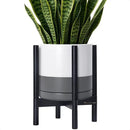 D'vine Dev Ceramic Planter with Ebony Stand - 12 Inch Modern Round Flower Pot with Wood Planter Holder, White/Grey, 55-B-H-6 by CozyNest Decor