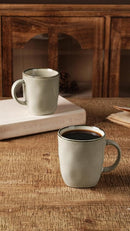 famiware Coffee Mugs Set of 4, Ocean Square 13oz Coffee Cup Set with Handle for Cocoa, Milk, Hot Chocolate, Tea, Water, Stoneware Cups for Kitchen, Microwave and Dishwasher Safe, Light khaki by CozyNest Decor