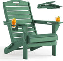Folding Adirondack Chair HDPE All-Weather Adirondack Chairs with Cup Holder, Outdoor Fire Pit Chairs Lawn Chair for Deck Patio Garden (Green) by GreenHaven Gardens