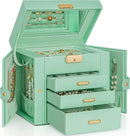 AKOZLIN 4-Tier Jewelry Box Leather Jewelry Storage Organizer with 3 Drawers Lockable for Women Girls Ring Necklace Earring Bracelet Holder with Mirror by TinyTreasures Baby Boutique