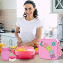 Pink Lunch Box for Girls with 10oz Thermo, with 6 Compartment Bento Box, Nylon Insulated Lunch Bag Adjustable Strap for Girl Kids Teens School Travel Picnic by TinyTreasures Baby Boutique