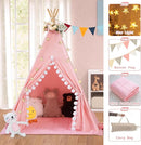Teepee Tent for Kids with Padded Mat Cotton Canvas Kids Tent with Pompom for Toddlers Indoor Play Tent for Girls Boys with Stars Lights, Carry Bag, Banner Flag (Pink) by TinyTreasures Baby Boutique