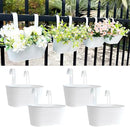10" Hanging Flower Pots, Pack of 4 White Metal Outdoor Patio Balcony Planter, Railing Planters Fence Pot with Detachable Hook & Drainage Hole for Small Plants (White, 4Pcs) by CozyNest Decor