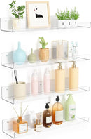 upsimples 4 Pack Acrylic Shelves for Wall Storage, 15" Floating Bookshelves for Kids, Display Shelf Organizer for Bathroom, Bedroom, Living Room, Kitchen, Room Decor, Clear by CozyNest Decor