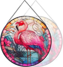 RIVEENY Flamingos Sun Catcher Stained Glass,8" Flamingos Gifts for Women,Stained Glass Window Hanging,Red Birds Sun Catchers for Windows, Hand Painted Glass for Birds Lover by GreenHaven Gardens