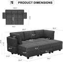 Belffin Terry Fabric Modular Sectional Sleeper Sofa Bed with Storage Convertible Sectional Couches for Living Room 6 Seaters Black Modular Sofa by CozyNest Decor