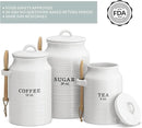 Barnyard Designs Canister Set for Kitchen Counter, Coffee Tea Sugar Container Ceramic Set, Decorative Canisters, Rustic Farmhouse Canister Jars, White (Coffee/Sugar/Tea) by CozyNest Decor