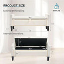 Storage Ottoman Bench, Velvet Upholstered Footstool for Bedroom and Living Room, Tufted Seat with Storage, Wooden Legs & Metal Rivets, Beige by CozyNest Decor