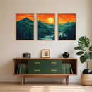 Woodland Mountain Framed Canvas Wall Art Set, Abstract Ridge Wall Painting, Boho Sunset Scenery Wall Decor, Modern Natural Landscape Art Print for Living Room, Bedroom, Office - 16"x24"x3 by CozyNest Decor