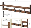 BAMEOS Wall Mounted Coat Rack with Adjustable Easy Install, Rust Proof, Brown Wooden Material, 28.9 Inch Length by CozyNest Decor