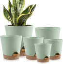 Indoor Self Watering Planters with Drainage Holes and Saucers, 8, 7, 6.5, 6, 5.5, 5 Inches, Green, 6 Pots by GreenHaven Gardens